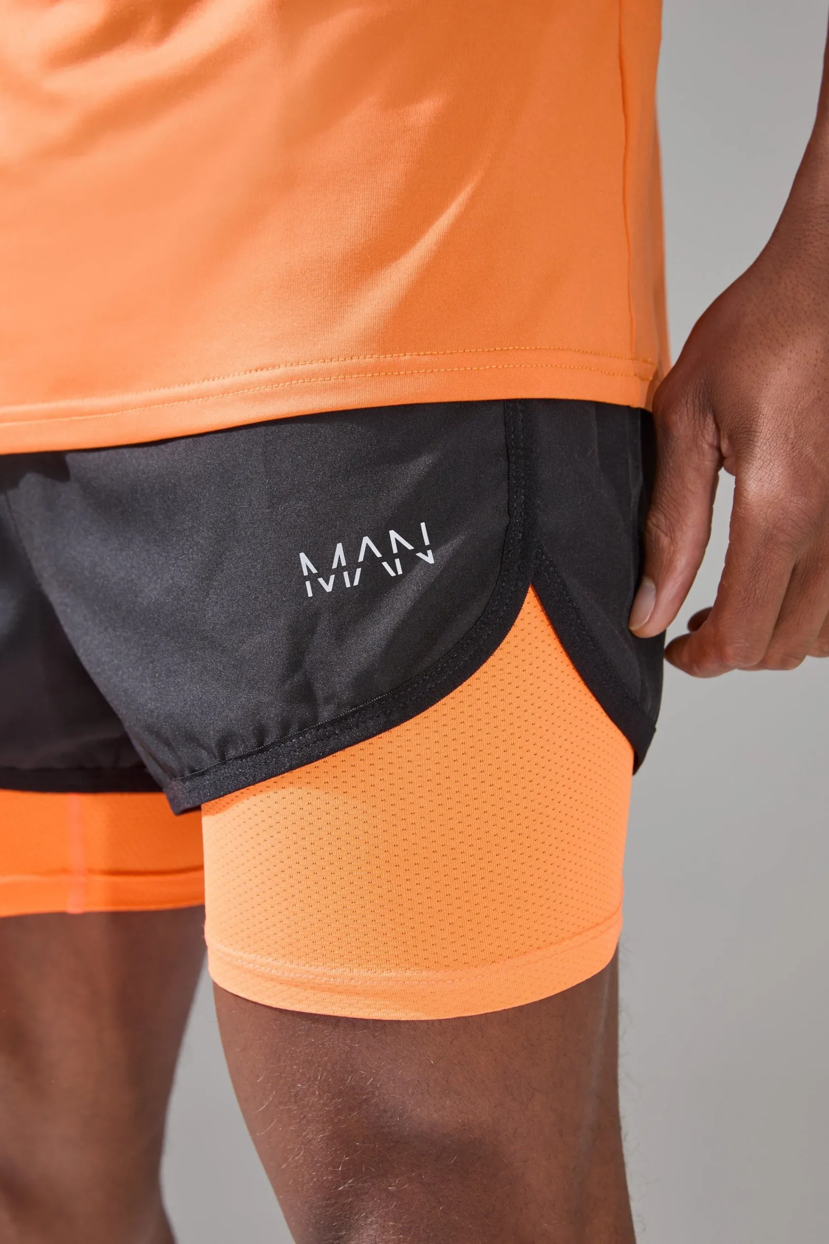 boohooMAN Man Active 2 In 1 Neon Orange 3inch Regular Fit Running Short | UK| Shorts