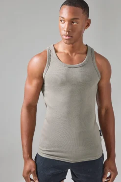 Man Active Gym Muscle Fit Ribbed Vest | UK^boohooMAN Online