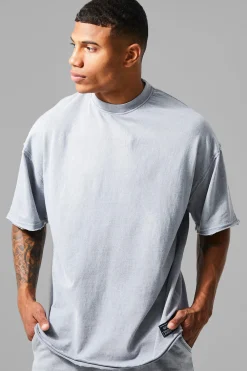 Man Active Oversized Acid Wash Raw T-shirt | UK^boohooMAN Online