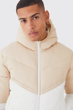 boohooMAN Man Colour Block Quilted Puffer With Hood | UK| Coats & Jackets