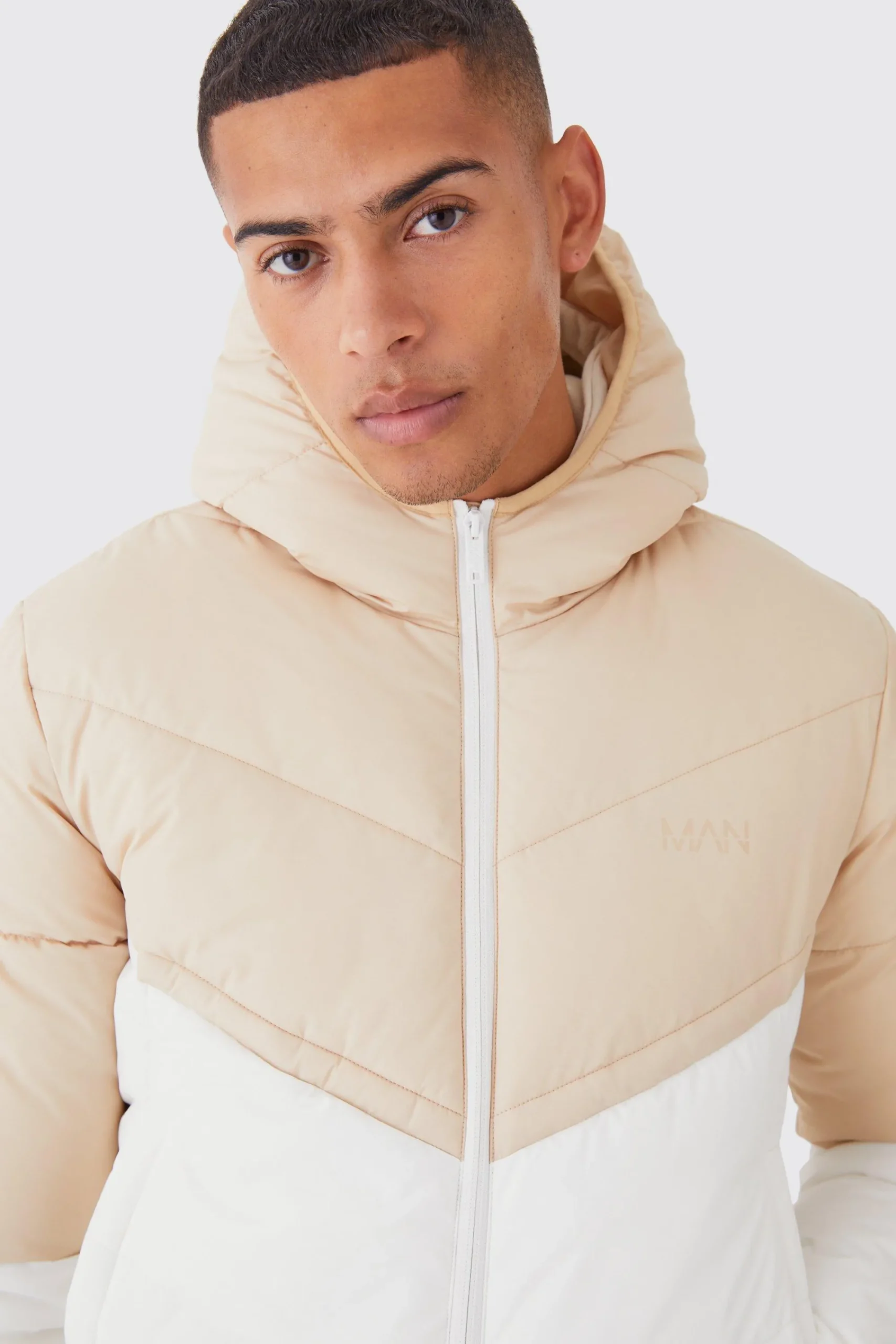 boohooMAN Man Colour Block Quilted Puffer With Hood | UK| Coats & Jackets