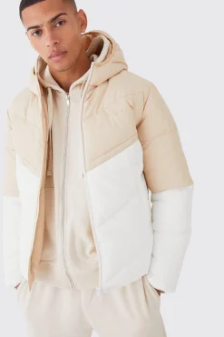 boohooMAN Man Colour Block Quilted Puffer With Hood | UK| Coats & Jackets