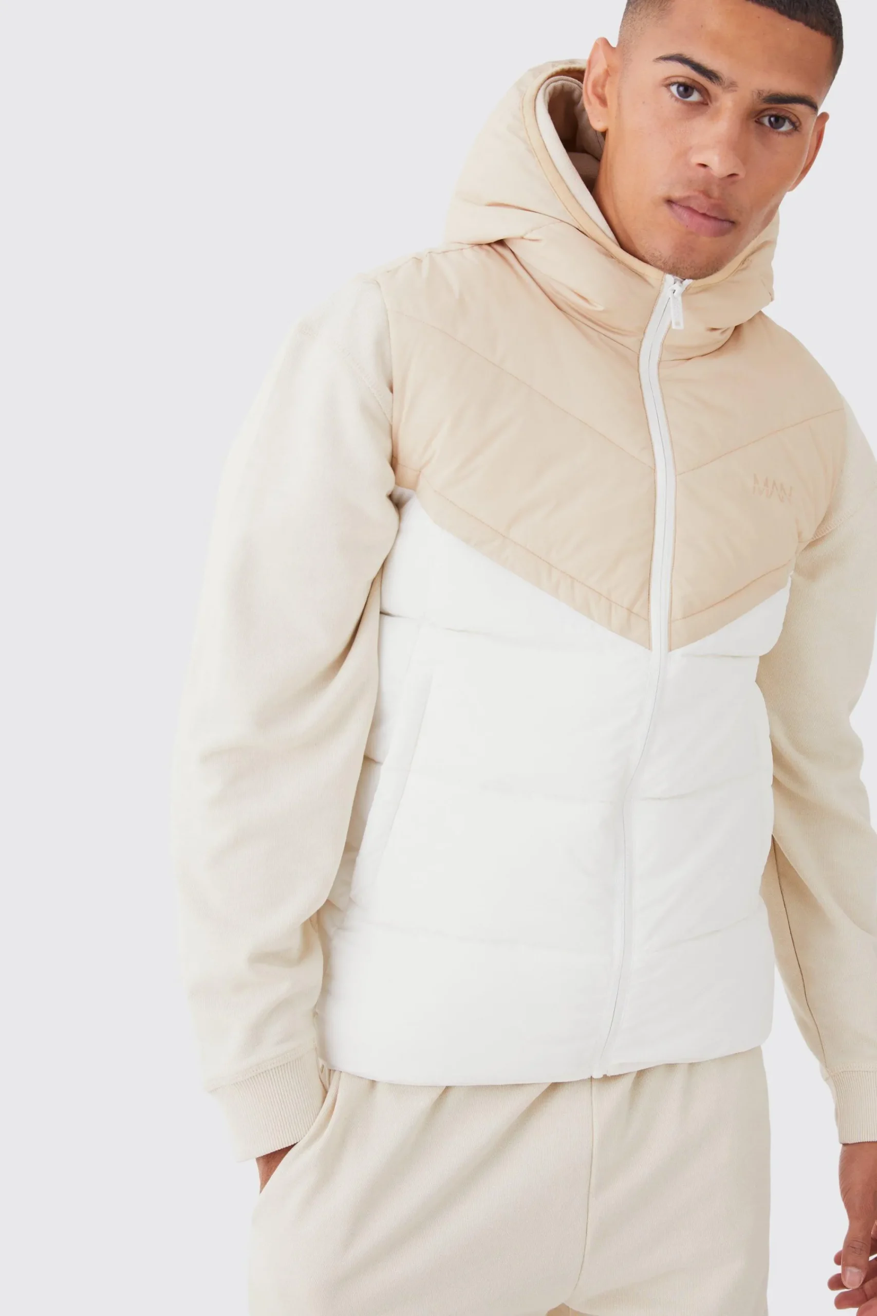 boohooMAN Man Colour Block Quilted Hooded Gilet | UK| Coats & Jackets