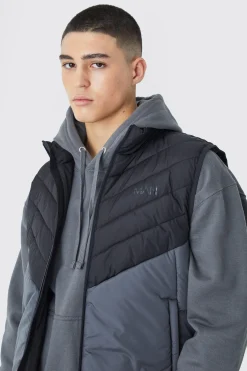 boohooMAN Man Colour Block Quilted Funnel Neck Gilet | UK| Coats & Jackets
