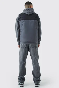 boohooMAN Man Colour Block Quilted Funnel Neck Gilet | UK| Coats & Jackets