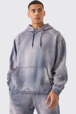 boohooMAN Man Embroidery Oversized Sun Bleached Wash Hooded Tracksuit | UK| Tracksuits
