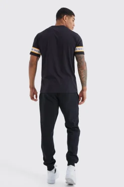 boohooMAN Man Gold Embroidered Tshirt And Jogger Set | UK| Sets & Co-Ords