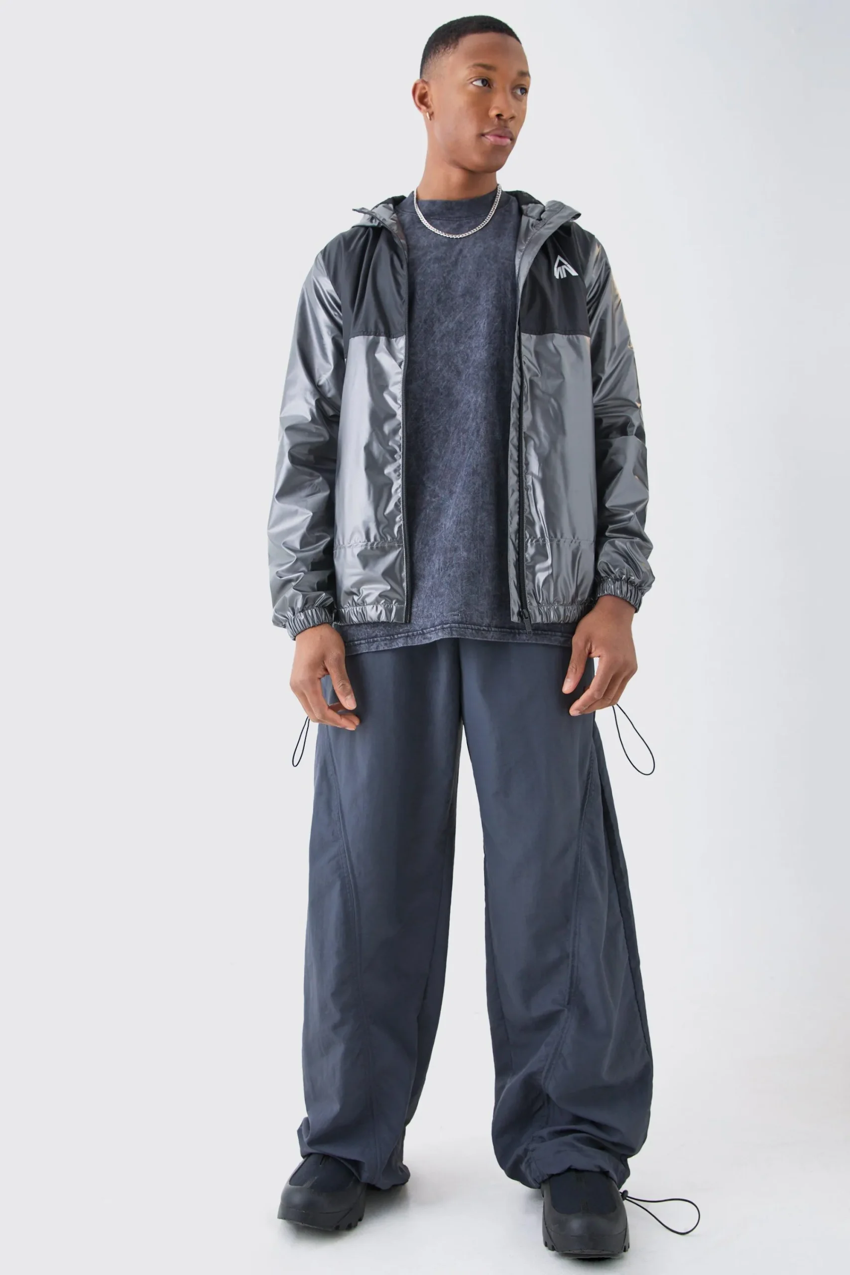 boohooMAN Man Metallic Colour Block Hooded Windbreaker | UK| Coats & Jackets