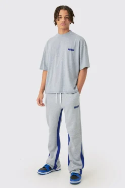 boohooMAN Man Oversized Boxy Contrast Stitch T-shirt Gusset Jogger Set | UK| Sets & Co-Ords