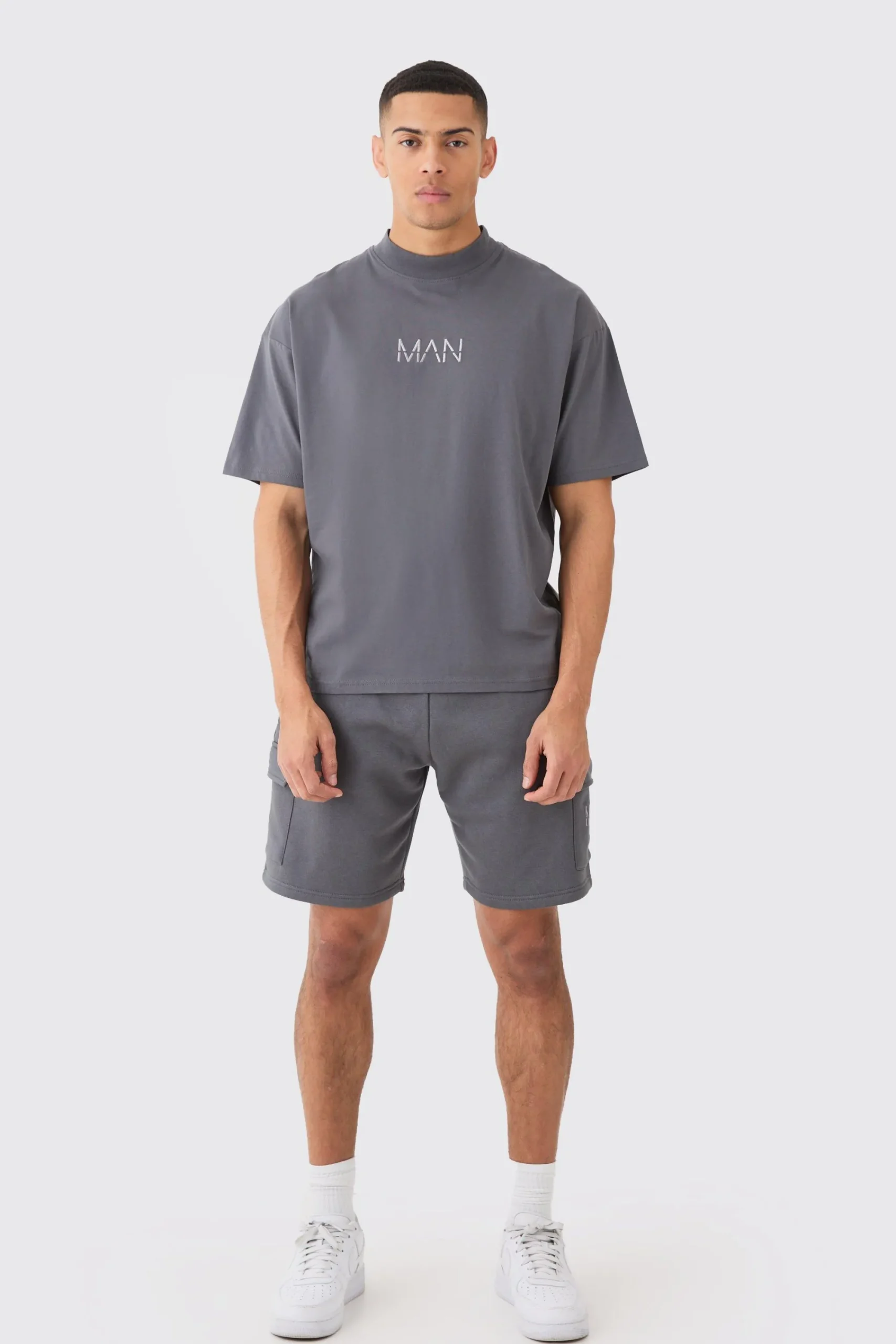 boohooMAN Man Oversized Extended Neck T-shirt And Cargo Short Set | UK| Shorts|Sets & Co-Ords