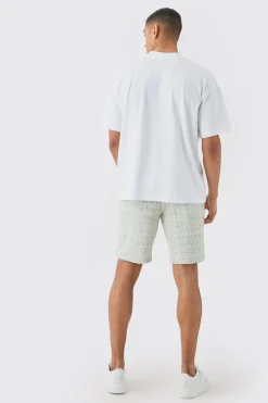 boohooMAN Man Oversized Extended Neck T-shirt And Textured Shorts Set | UK| Tracksuits|Sets & Co-Ords