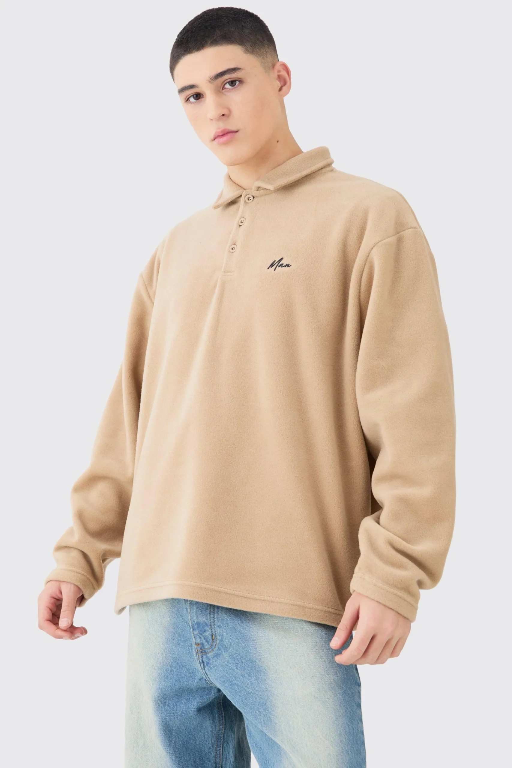 boohooMAN Man Oversized Fleece Rugby Polo | UK| Hoodies & Sweatshirts