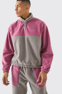 boohooMAN Man Oversized Popper Neck Colour Block Fleece Tracksuit | UK| Tracksuits