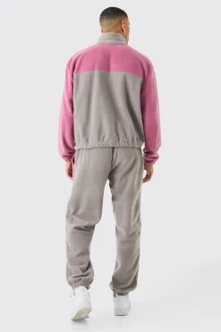 boohooMAN Man Oversized Popper Neck Colour Block Fleece Tracksuit | UK| Tracksuits