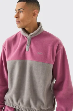 boohooMAN Man Oversized Popper Neck Colour Block Fleece Tracksuit | UK| Tracksuits