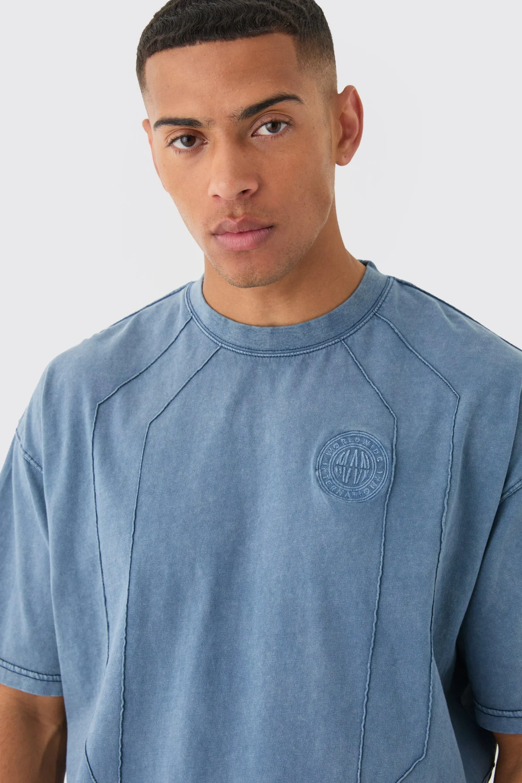 Man Oversized Wash Pintuck Embroidered T-shirt | UK^boohooMAN Discount