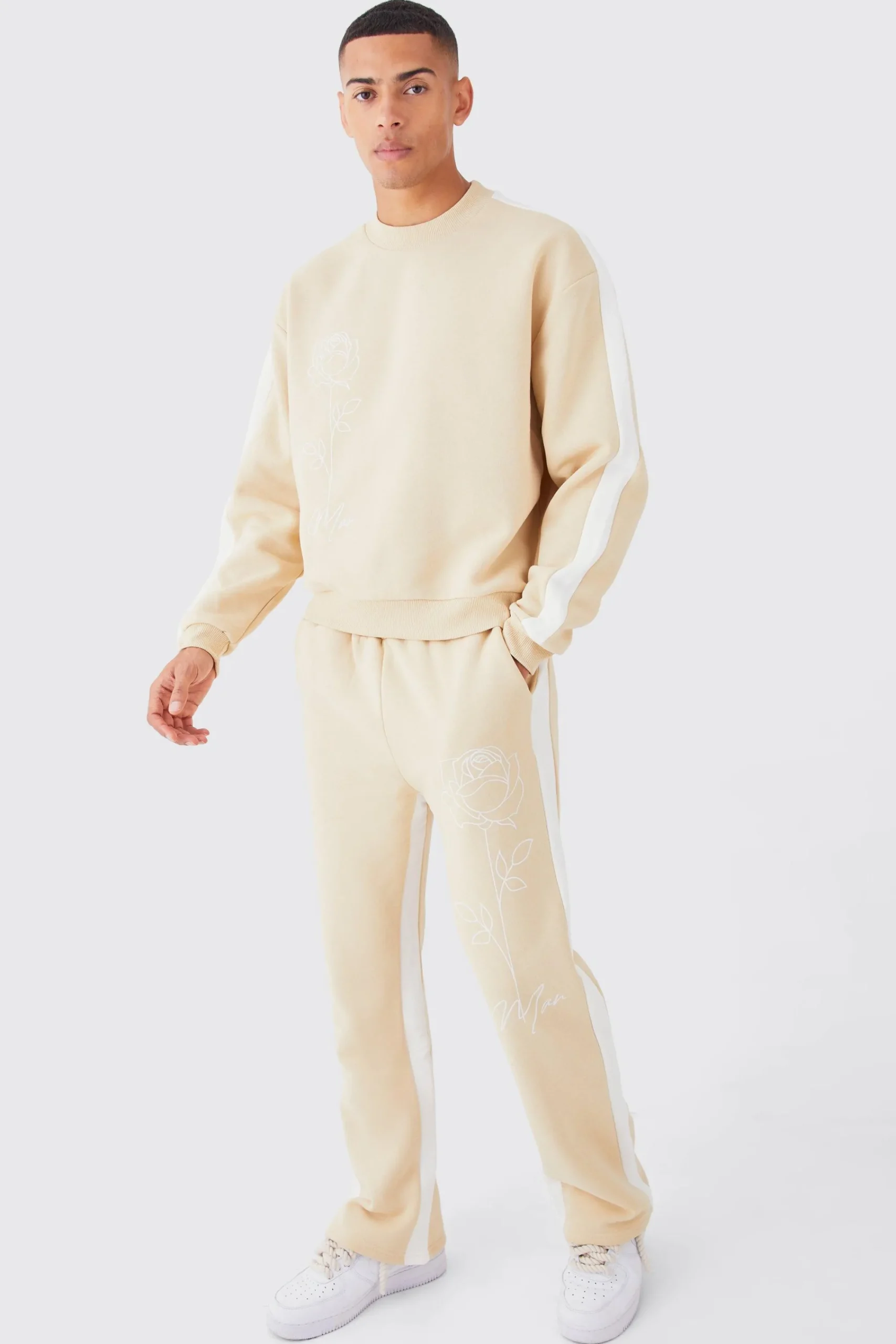 boohooMAN Man Rose Print Gusset Sweatshirt Tracksuit | UK| Tracksuits