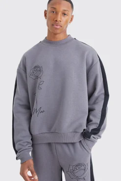 boohooMAN Man Rose Print Gusset Sweatshirt Tracksuit | UK| Tracksuits