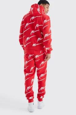 boohooMAN Man Signature All Over Print Hoodie Tracksuit | UK| Tracksuits