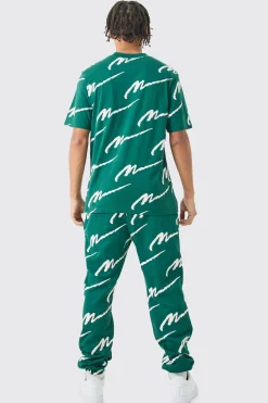 boohooMAN Man Signature All Over Print Tshirt & Jogger Set | UK| Sets & Co-Ords