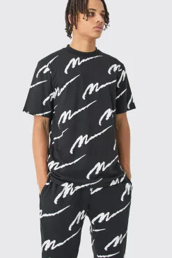 boohooMAN Man Signature All Over Print Tshirt & Jogger Set | UK| Sets & Co-Ords