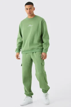 boohooMAN Man Signature Oversized Sweatshirt Cargo Tracksuit | UK| Tracksuits