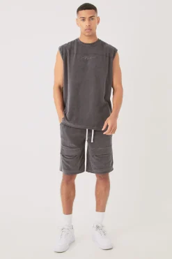 boohooMAN Man Velour Oversized Tank & Pocket Shorts Set | UK| Tracksuits