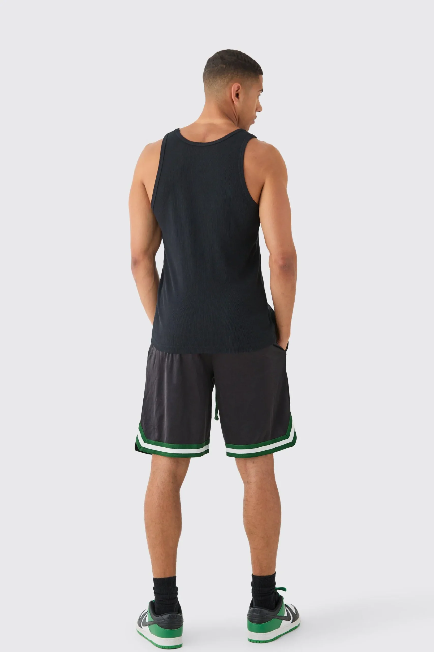 boohooMAN Mesh And Satin Applique Basketball Short | UK| Shorts