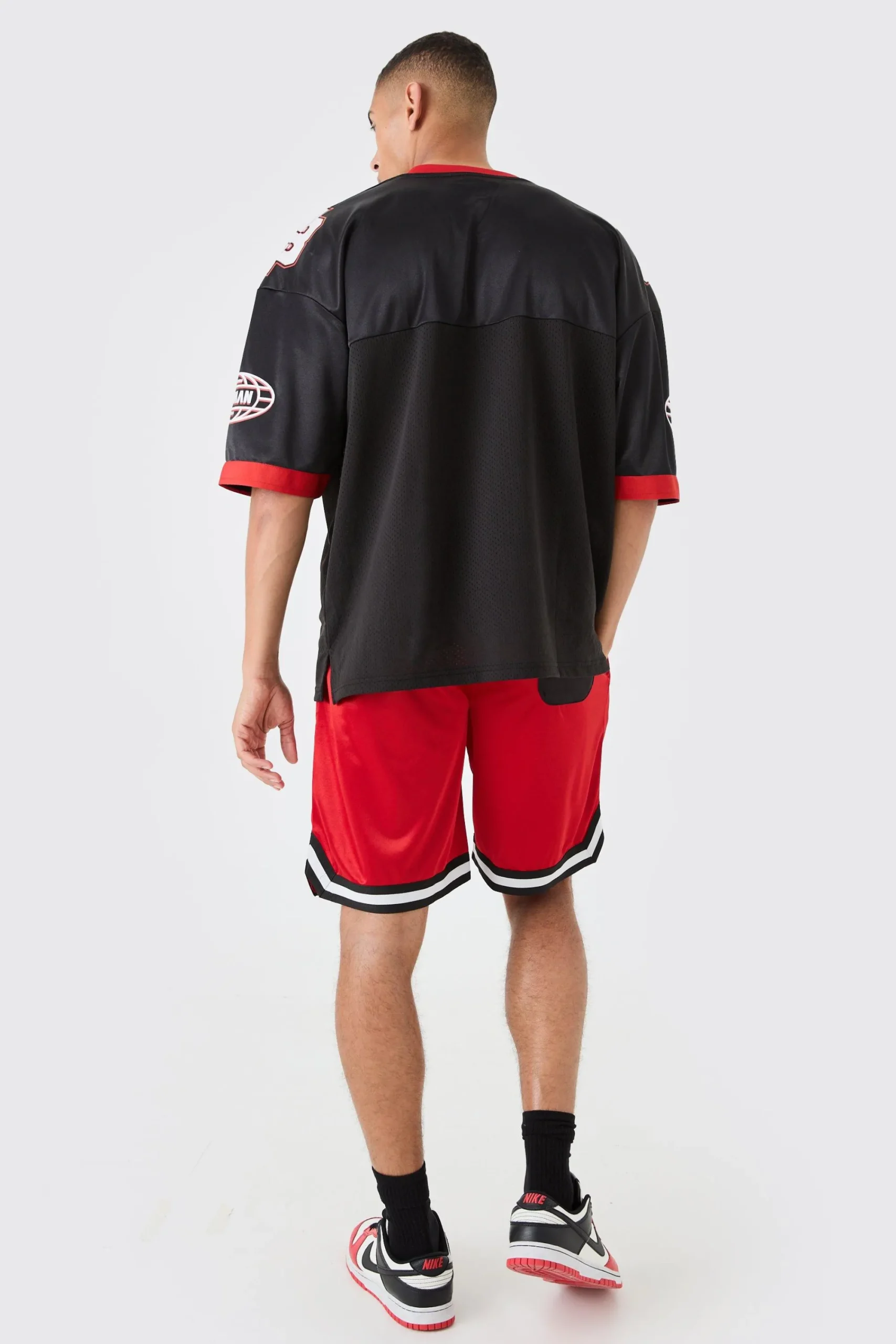 boohooMAN Mesh And Satin Applique Basketball Short | UK| Shorts