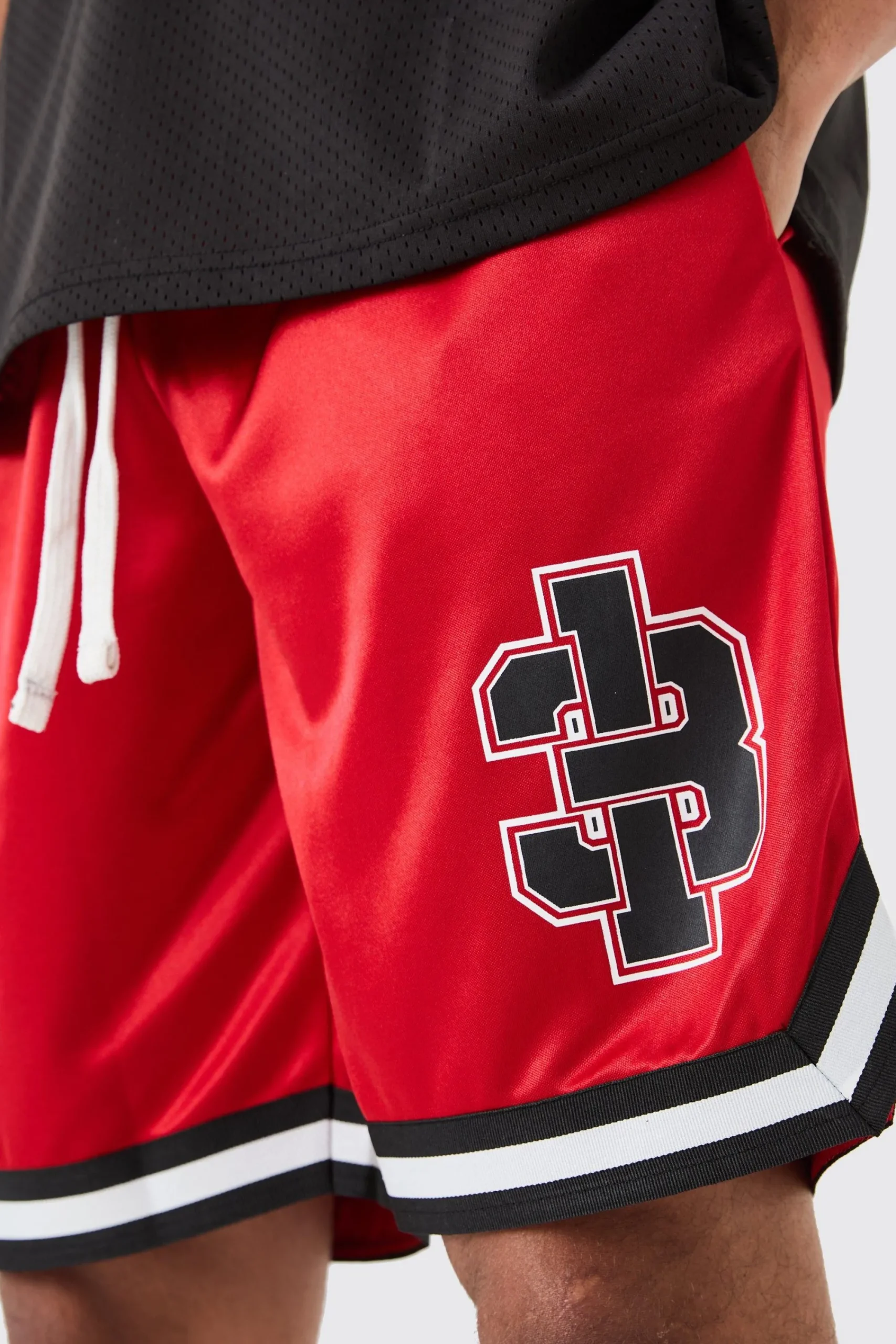 boohooMAN Mesh And Satin Applique Basketball Short | UK| Shorts
