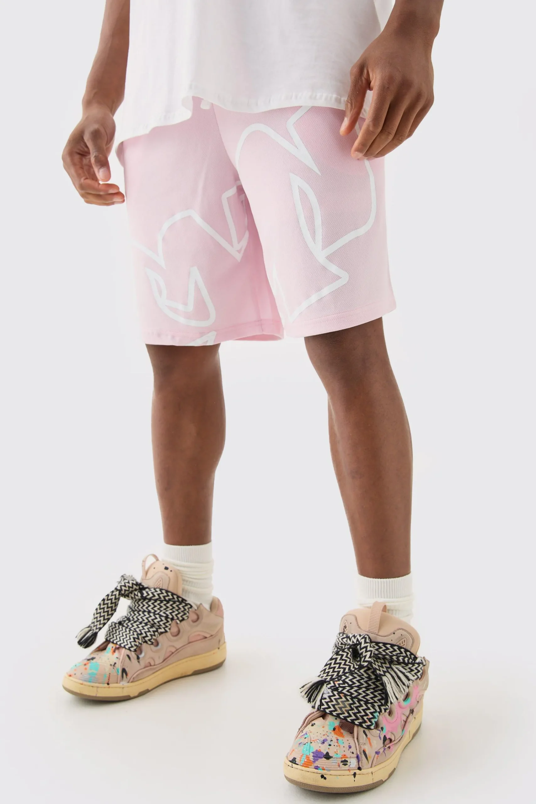boohooMAN Mesh Printed Basketball Short | UK| Shorts