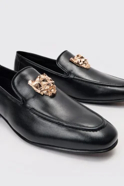 boohooMAN Metal Hardware Loafer In Black | UK| Smart Shoes