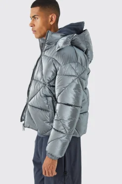 boohooMAN Metallic Boxy Quilted Puffer | UK| Coats & Jackets
