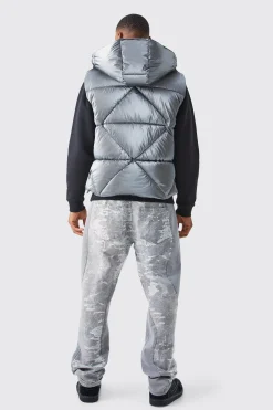 boohooMAN Metallic Quilted Gilet With Hood | UK| Coats & Jackets