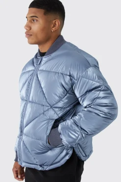 boohooMAN Metallic Quilted Puffer Bomber | UK| Coats & Jackets
