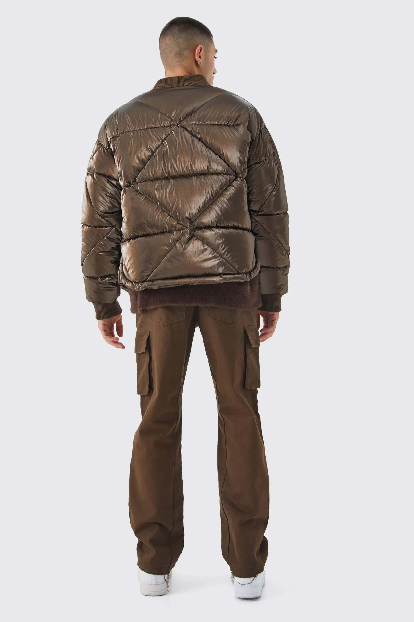 boohooMAN Metallic Quilted Puffer Bomber | UK| Coats & Jackets