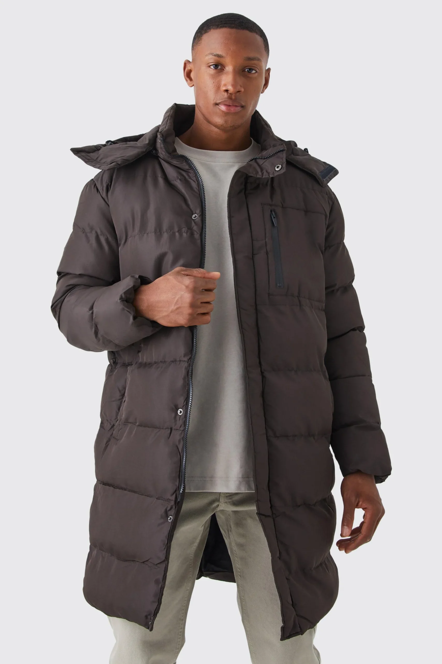boohooMAN Mid Length Puffer Parka With Hood | UK| Coats & Jackets