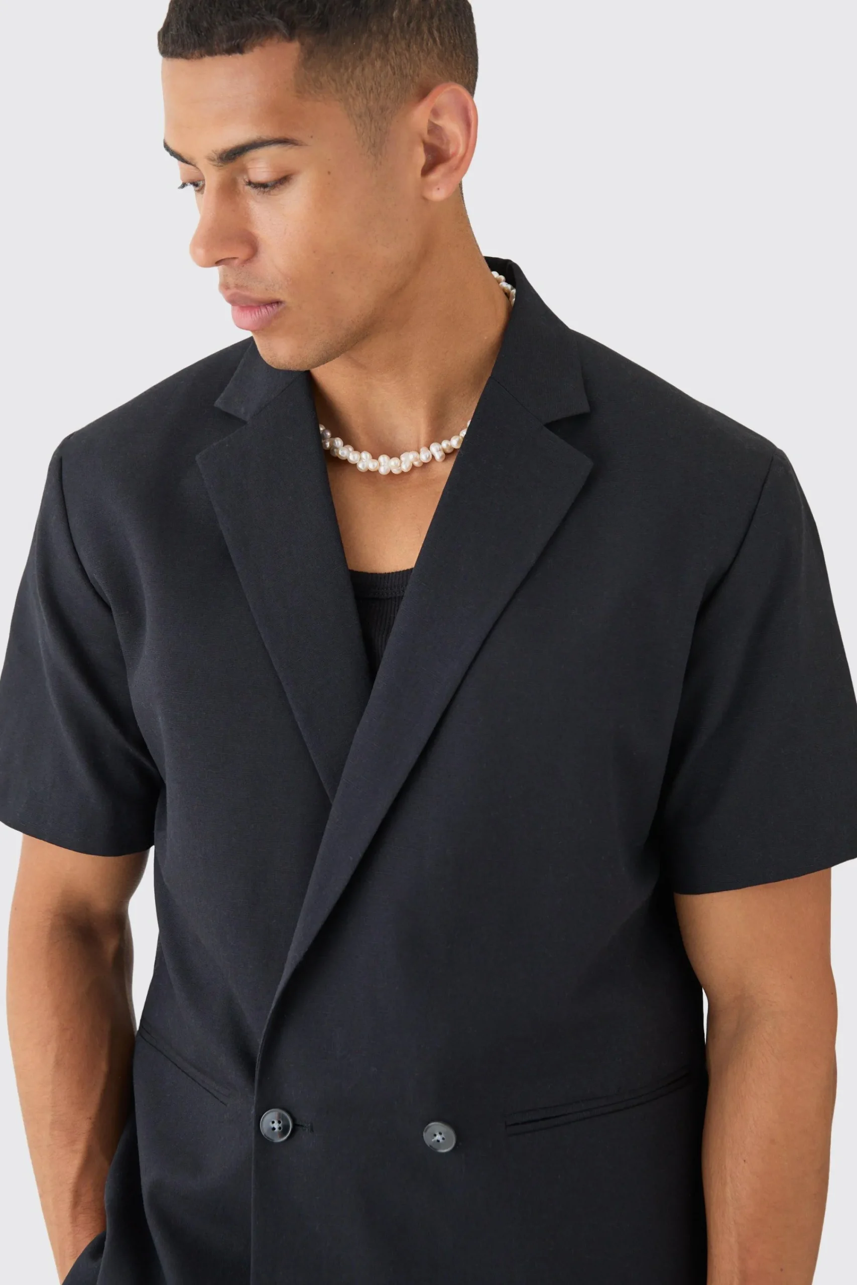 boohooMAN Mix & Match Linen Blend Short Sleeve Double Breasted Blazer | UK| Suits & Tailoring
