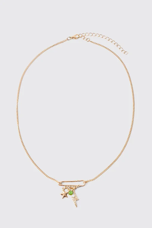boohooMAN Mixed Pendant Loop Chain Necklace In | UK| Jewellery & Watches