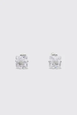 boohooMAN 8mm Square Stud Diamante Earrings | UK| Jewellery & Watches