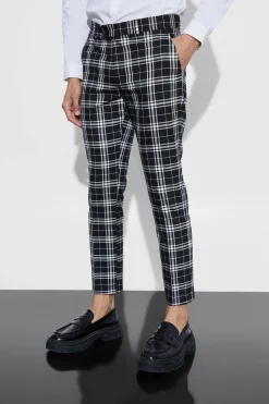 boohooMAN Mono Tartan Cropped Smart Trouser | UK| Suits & Tailoring|Trousers