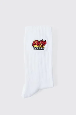 boohooMAN Moto Racing Embroidered Socks | UK| Underwear & Socks|Underwear & Socks