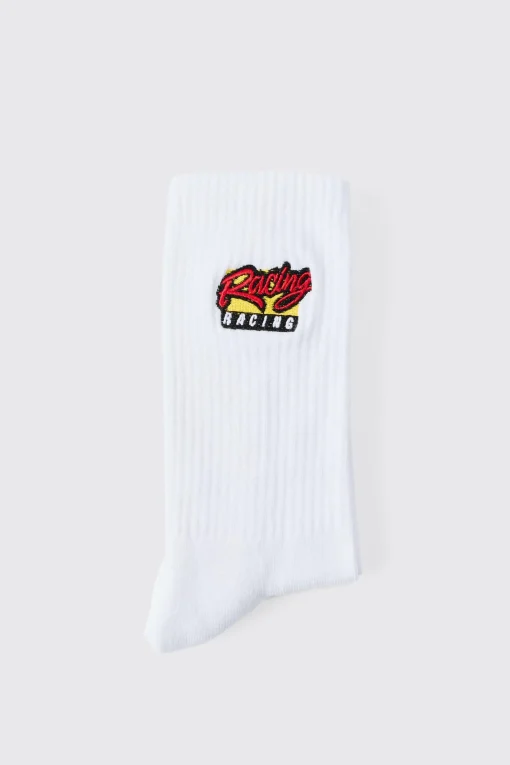 boohooMAN Moto Racing Embroidered Socks | UK| Underwear & Socks|Underwear & Socks