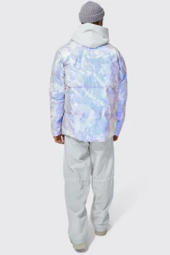 boohooMAN Mountain Reflective Print Funnel Neck Puffer | UK| Coats & Jackets