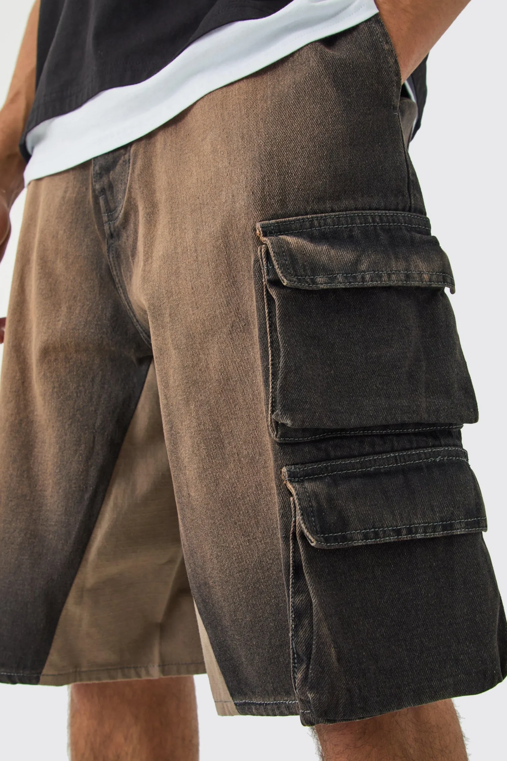 boohooMAN Multi Cargo Pocket Gusset Detail Denim Parachute Shorts | UK| Shorts