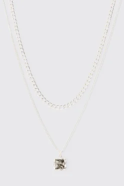 boohooMAN Multi Layer Chain Necklace With Blue Gem Stone Pendant | UK| Jewellery & Watches