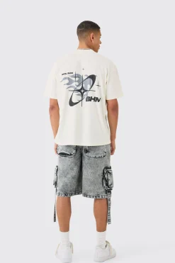 boohooMAN Multi Pocket Cargo Strap Denim Jorts In | UK| Shorts
