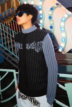 boohooMAN Muscle Fit 2 Tone Rib Extended Neck Jumper | UK| Knitwear