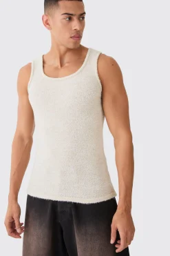 Muscle Fit Boucle Textured Knitted Vest | UK^boohooMAN Online