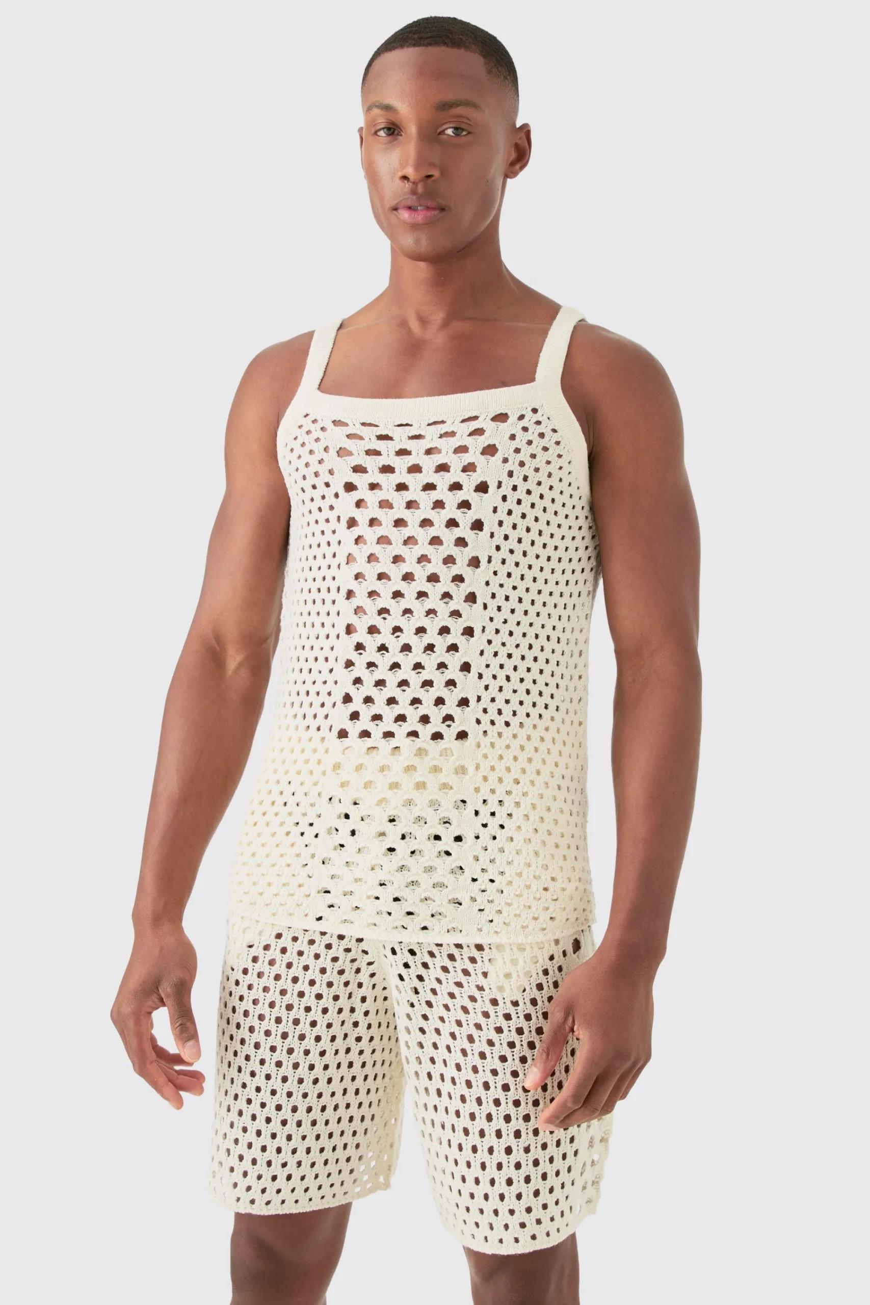 boohooMAN Muscle Fit Knitted Tank Short Set | UK| Sets & Co-Ords|Tracksuits